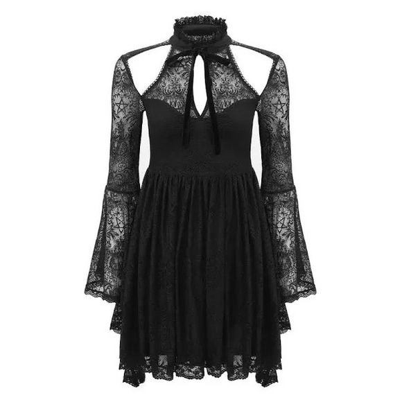 Killstar Women Shes Stardust Lace‎ Mini Dress Small Black Goth Grunge Witchy - Picture 2 of 13